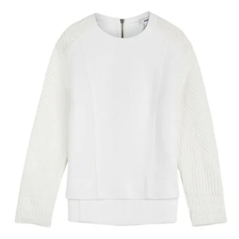 White Textured Crew-neck Sweater by Helmut Lang